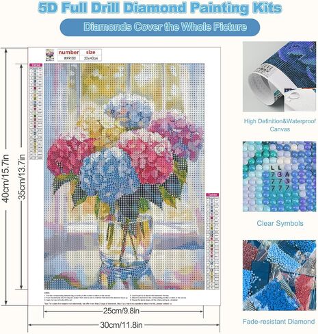 CEOVR Hydrangea Diamond Painting Kits, Hydrangea in Glass Diamond Art Dots for Adults Beginners, 5D Full Drill DIY Gem Art Crystal Rhinestone, Adult Crafts Kits Wall Decor for Home Office 12x16in in Saudi Arabia