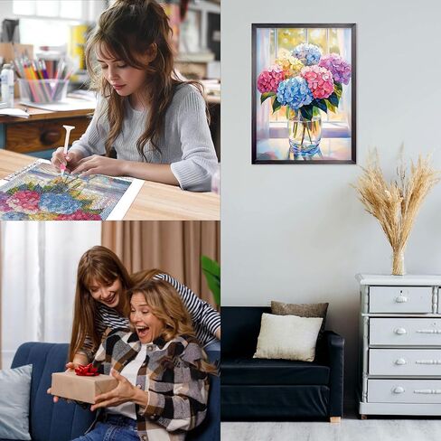 CEOVR Hydrangea Diamond Painting Kits, Hydrangea in Glass Diamond Art Dots for Adults Beginners, 5D Full Drill DIY Gem Art Crystal Rhinestone, Adult Crafts Kits Wall Decor for Home Office 12x16in in Saudi Arabia