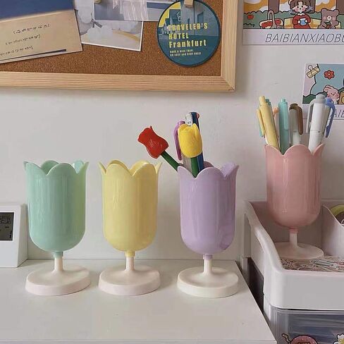 Khakho Tulip Pen Holder for Desk Cute Organizer Desk Organizer Makeup Brush Holder Girl, Ladies (Purple) in Saudi Arabia
