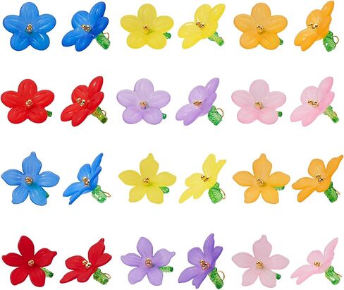 FASHEWELRY Glass Flower Charms Green Leaf Flower Dangle Earring Charms Trumpet Lily Bell Floral Pendants Colorful Crystal Flower Beads Charms for DIY Crafts Necklace Earring Jewelry Making in Saudi Arabia