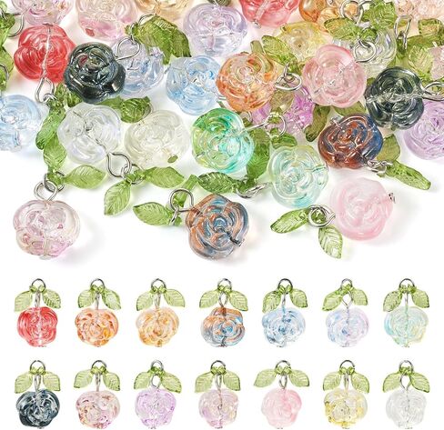 FASHEWELRY Glass Flower Charms Green Leaf Flower Dangle Earring Charms Trumpet Lily Bell Floral Pendants Colorful Crystal Flower Beads Charms for DIY Crafts Necklace Earring Jewelry Making in Saudi Arabia