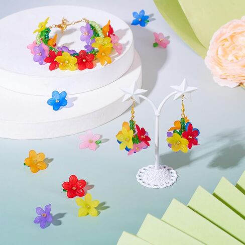 FASHEWELRY Glass Flower Charms Green Leaf Flower Dangle Earring Charms Trumpet Lily Bell Floral Pendants Colorful Crystal Flower Beads Charms for DIY Crafts Necklace Earring Jewelry Making in Saudi Arabia
