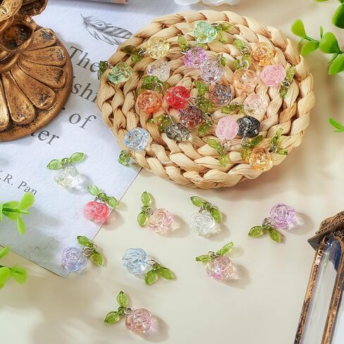 FASHEWELRY Glass Flower Charms Green Leaf Flower Dangle Earring Charms Trumpet Lily Bell Floral Pendants Colorful Crystal Flower Beads Charms for DIY Crafts Necklace Earring Jewelry Making in Saudi Arabia