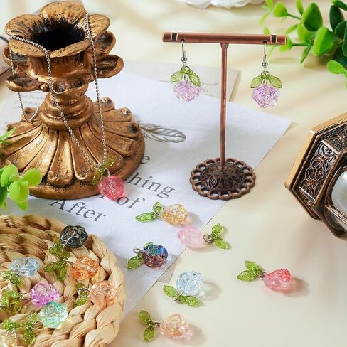 FASHEWELRY Glass Flower Charms Green Leaf Flower Dangle Earring Charms Trumpet Lily Bell Floral Pendants Colorful Crystal Flower Beads Charms for DIY Crafts Necklace Earring Jewelry Making in Saudi Arabia