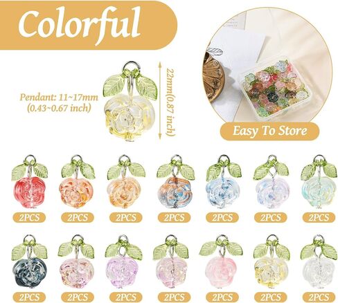 FASHEWELRY Glass Flower Charms Green Leaf Flower Dangle Earring Charms Trumpet Lily Bell Floral Pendants Colorful Crystal Flower Beads Charms for DIY Crafts Necklace Earring Jewelry Making in Saudi Arabia