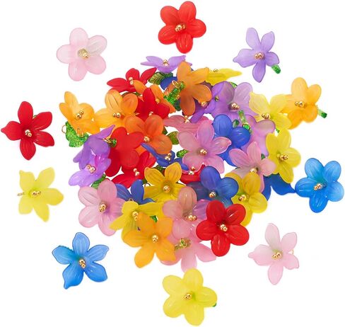 FASHEWELRY Glass Flower Charms Green Leaf Flower Dangle Earring Charms Trumpet Lily Bell Floral Pendants Colorful Crystal Flower Beads Charms for DIY Crafts Necklace Earring Jewelry Making in Saudi Arabia