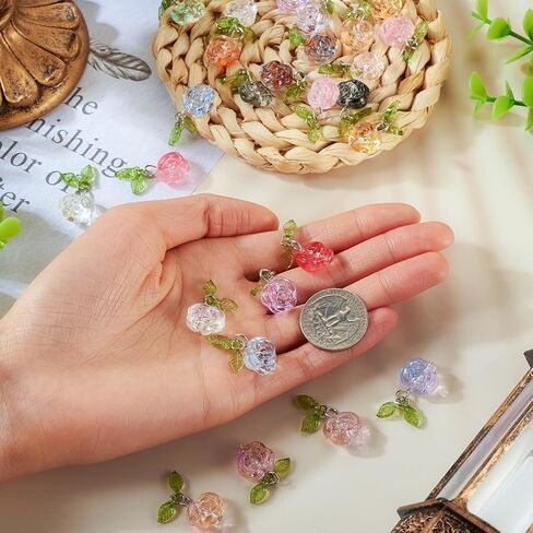 FASHEWELRY Glass Flower Charms Green Leaf Flower Dangle Earring Charms Trumpet Lily Bell Floral Pendants Colorful Crystal Flower Beads Charms for DIY Crafts Necklace Earring Jewelry Making in Saudi Arabia