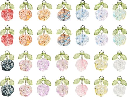 FASHEWELRY Glass Flower Charms Green Leaf Flower Dangle Earring Charms Trumpet Lily Bell Floral Pendants Colorful Crystal Flower Beads Charms for DIY Crafts Necklace Earring Jewelry Making in Saudi Arabia