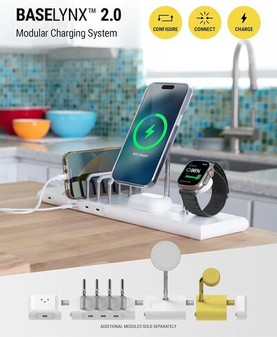 Scosche BL2MDPWT-AP BaseLynx™ 2.0 Vert, 60W USB-C Vertical Charging Station for Multiple Devices, Charger Organizer w/ 3 PD Fast Charge Ports, Modular System Compatible with Apple iPhone & iPad, White in Kuwait