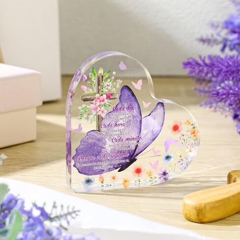 Shellwei Spanish Christian Acrylic Gift for Women Religious Inspirational Gift with Bible Verse Desk Decor Bible Verse Prayer Gift for Women Christmas Birthday Scripture Gift (Cute) in Saudi Arabia