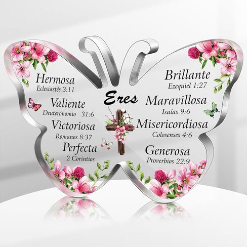 Shellwei Spanish Christian Acrylic Gift for Women Religious Inspirational Gift with Bible Verse Desk Decor Bible Verse Prayer Gift for Women Christmas Birthday Scripture Gift (Cute) in Saudi Arabia