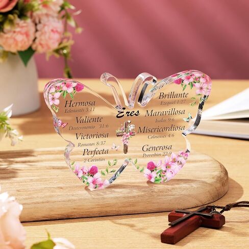Shellwei Spanish Christian Acrylic Gift for Women Religious Inspirational Gift with Bible Verse Desk Decor Bible Verse Prayer Gift for Women Christmas Birthday Scripture Gift (Cute) in Saudi Arabia