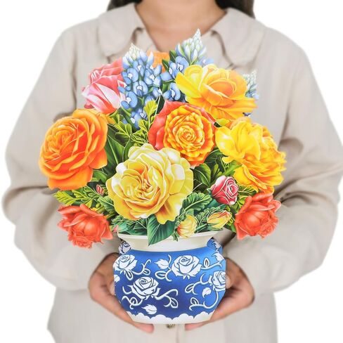 Pop Up Cards,Yellow Orange Roses,12 Inch Forever Flower Bouquet 3D Popup Greeting Cards With Blank Note Card and Envelope,Perfect For Birthday, Christmas, Thanksgiving Day,Mother's Day Gifts in Saudi Arabia