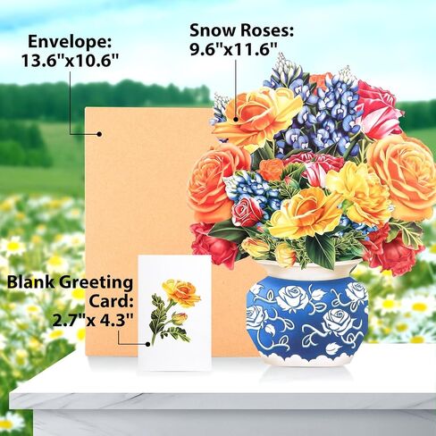 Pop Up Cards,Yellow Orange Roses,12 Inch Forever Flower Bouquet 3D Popup Greeting Cards With Blank Note Card and Envelope,Perfect For Birthday, Christmas, Thanksgiving Day,Mother's Day Gifts in Saudi Arabia