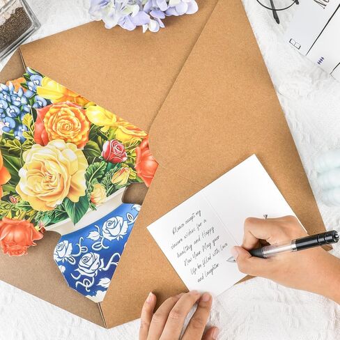 Pop Up Cards,Yellow Orange Roses,12 Inch Forever Flower Bouquet 3D Popup Greeting Cards With Blank Note Card and Envelope,Perfect For Birthday, Christmas, Thanksgiving Day,Mother's Day Gifts in Saudi Arabia