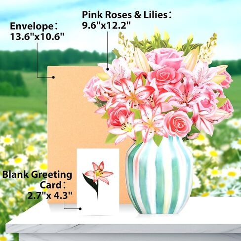 Pop Up Cards,Yellow Orange Roses,12 Inch Forever Flower Bouquet 3D Popup Greeting Cards With Blank Note Card and Envelope,Perfect For Birthday, Christmas, Thanksgiving Day,Mother's Day Gifts in Saudi Arabia