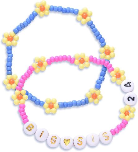 LParkin Big Sister Bracelet Set - 2PCS Big Sister Bracelets for Girls, Stretch Beads Big Sister Gift for Toddler, Pink and Blue in Kuwait