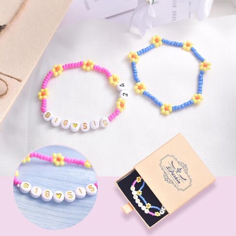 LParkin Big Sister Bracelet Set - 2PCS Big Sister Bracelets for Girls, Stretch Beads Big Sister Gift for Toddler, Pink and Blue in Kuwait