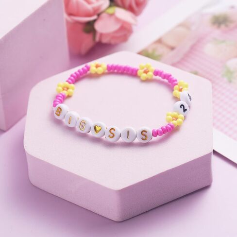 LParkin Big Sister Bracelet Set - 2PCS Big Sister Bracelets for Girls, Stretch Beads Big Sister Gift for Toddler, Pink and Blue in Kuwait