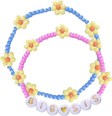 LParkin Big Sister Bracelet Set - 2PCS Big Sister Bracelets for Girls, Stretch Beads Big Sister Gift for Toddler, Pink and Blue in Kuwait