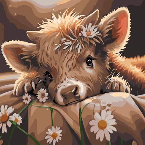 مجموعة طلاء زهرة البقرة بالأرقام للبالغين المبتدئين، طلاء سهل للكبار بالأرقام زهرة البقرة، طلاء حسب الرقم بدون إطار ديكور جدار المنزل 16 × 16 بوصة in Kuwait