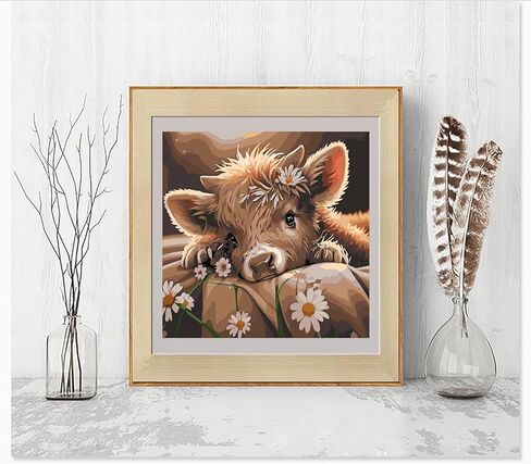 مجموعة طلاء زهرة البقرة بالأرقام للبالغين المبتدئين، طلاء سهل للكبار بالأرقام زهرة البقرة، طلاء حسب الرقم بدون إطار ديكور جدار المنزل 16 × 16 بوصة in Kuwait