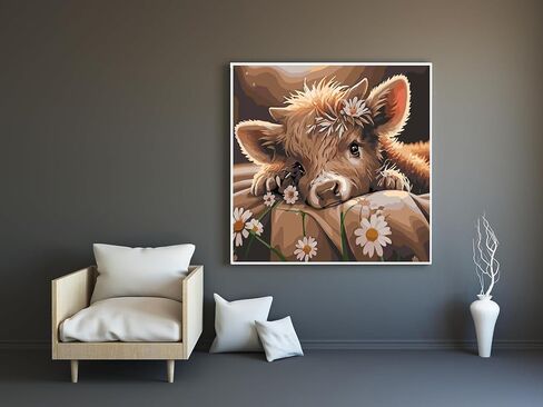 مجموعة طلاء زهرة البقرة بالأرقام للبالغين المبتدئين، طلاء سهل للكبار بالأرقام زهرة البقرة، طلاء حسب الرقم بدون إطار ديكور جدار المنزل 16 × 16 بوصة in Kuwait