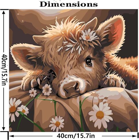 مجموعة طلاء زهرة البقرة بالأرقام للبالغين المبتدئين، طلاء سهل للكبار بالأرقام زهرة البقرة، طلاء حسب الرقم بدون إطار ديكور جدار المنزل 16 × 16 بوصة in Kuwait