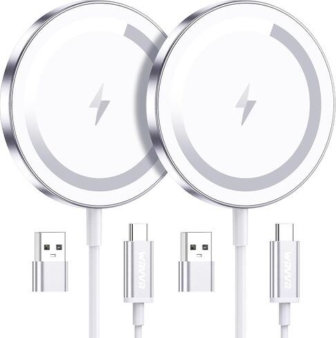 for Apple Mag-Safe Charger 2 Pack, Magnetic Wireless Charger, Silver | Made for iPhone 17/17 Pro/17 Pro Max/Air/16 15 14 13 12 Pro Max Plus mini, Charging Pad for Airpods Pro 3 2,Strong Magnet in Saudi Arabia