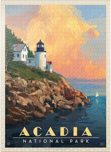 MyPuzzle Acadia National Park: Lighthouse, Vintage Poster - Premium 1000 Piece Jigsaw Puzzle for Adults in Saudi Arabia