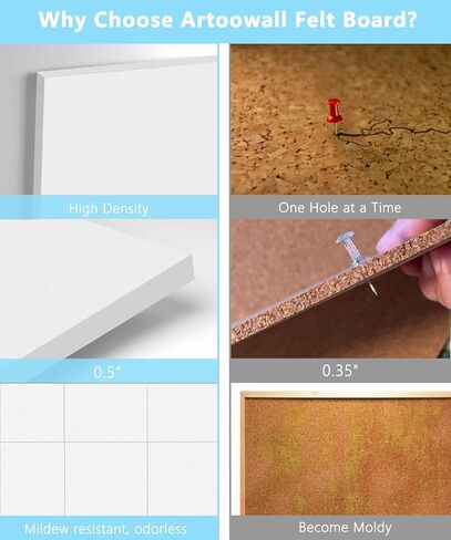 6 Pack Large Cork Board for Wall 36" x 24",Bulletin Board with 30 Safe Removable Adhesive Tabs,36" x 24" DIY Office Supplies Cork Boards for Walls in Office, School & Home-White in Saudi Arabia