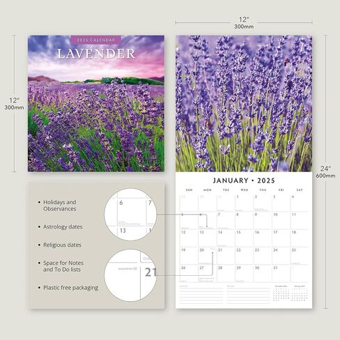 Red Robin 2025 Lavender Monthly Wall Calendar | 12" x 24" Open | Premium Thick & Sturdy Paper | Hangable 12 Month Calendar | Plastic Free | 4 Month Transition Page for 2024 in Saudi Arabia