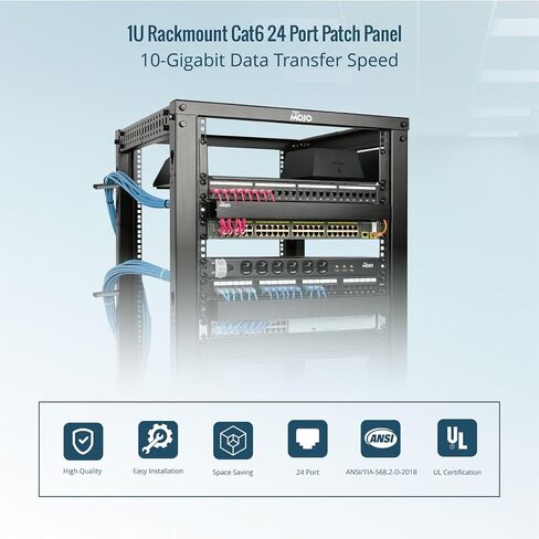 لوحة التصحيح 24 منفذًا، لوحة تصحيح Keystone لـ Cat 6 /Cat 5e/Cat 5، 1U cat6 لوحة تصحيح تناسب 19 بوصة AV/رف الصوت والخزانة، لوحة تصحيح شبكة التثبيت على الحامل مع إدارة الكابلات (مفككة) in Kuwait