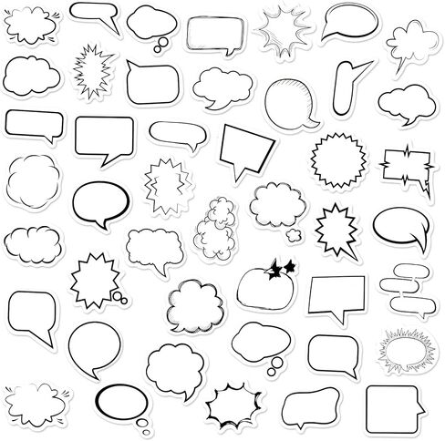 PAGOW 90 PCS Dialog Box Paper Stickers, Photo Album Sticker, Cute Bubble Sticky Labels, Shaped Comic Book Stickers for Scrapbook, Photocard, Diary, Clendar, DIY Crafts, Planners (Black, White) in Saudi Arabia