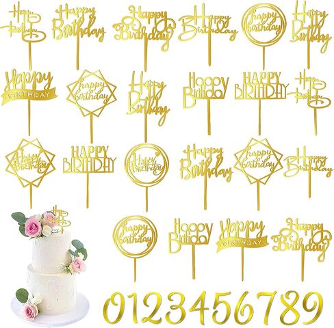 50 PCS Gold Happy Birthday Cake Topper Acrylic Birthday Cupcake Topper Pick for Birthday Party Cake Desserts Pastries Decorations (Gold) in Kuwait