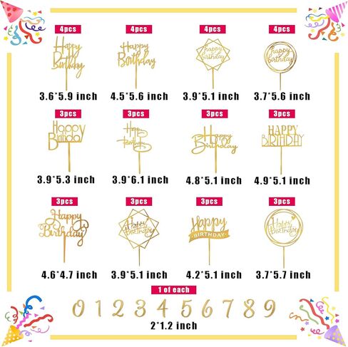 50 PCS Gold Happy Birthday Cake Topper Acrylic Birthday Cupcake Topper Pick for Birthday Party Cake Desserts Pastries Decorations (Gold) in Kuwait