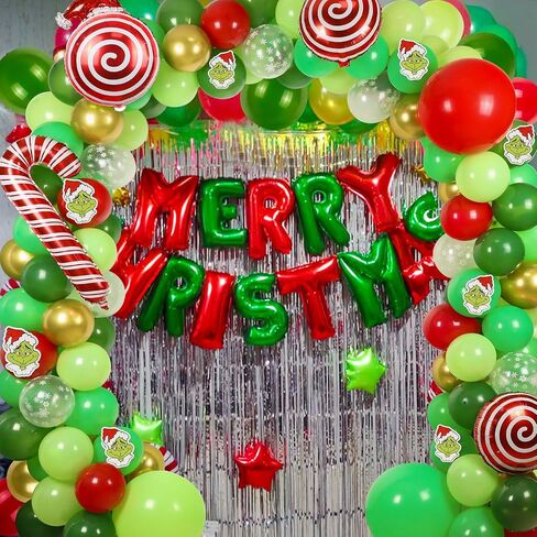 مجموعة قوس بالونات عيد الميلاد، 129 قطعة من قوس بالون ندفة الثلج باللون الأحمر والأخضر الذهبي مع بالونات من رقائق قصب الحلوى لديكورات حفلات عيد الميلاد ورأس السنة الجديدة ومستلزمات حفلات أعياد الميلاد in Saudi Arabia