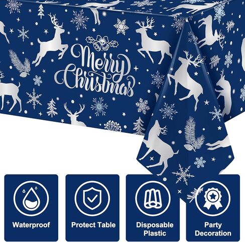 3 Pcs Christmas Snowflake Tablecloth Winter Table Cloths Plastic Blue Sliver Winter Holiday Snowflake Table Cover for Xmas Holiday Birthday Party Supplies, 54 x 108 Inch in Saudi Arabia
