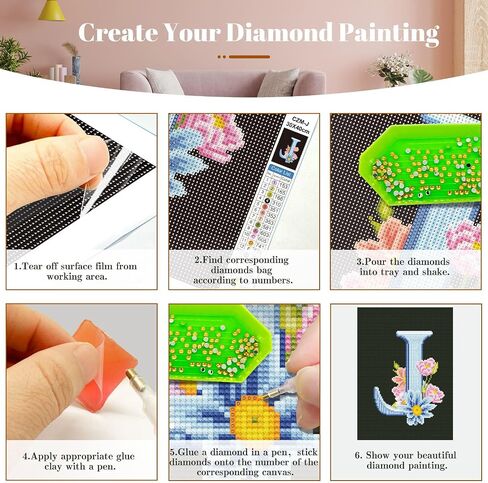 YOYA 5D Diamond Painting Letters with Flower, Diamond Art Kits for Adults Letters, DIY Full Drill Diamond Art Letters of The Alphabet, Diamond Painting Kits Letters for Home Wall Decor 12 x 16 Inch,A in Saudi Arabia