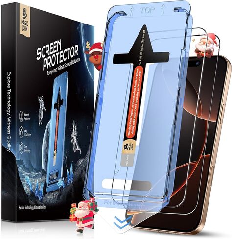 MAGIC JOHN 2 Pack for iPhone 16 (6.1) inch Tempered Glass Screen Protector, Auto Dust-Elimination, Bubble Free, Easy Installation, HD Clear in Kuwait