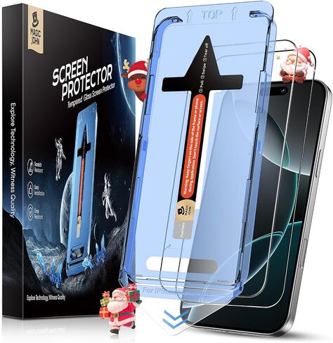 MAGIC JOHN 2 Pack for iPhone 16 (6.1) inch Tempered Glass Screen Protector, Auto Dust-Elimination, Bubble Free, Easy Installation, HD Clear in Kuwait