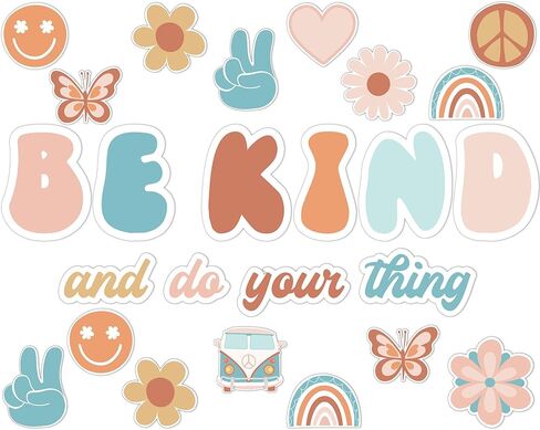 Hippie Be Kind And Do Your Thing Cutouts Classroom Bulletin Board Groovy Positive Sayings Accents Motivational Psychology Quote Cards Classroom Educational Decoration for School Home Office Wall Decor in Kuwait