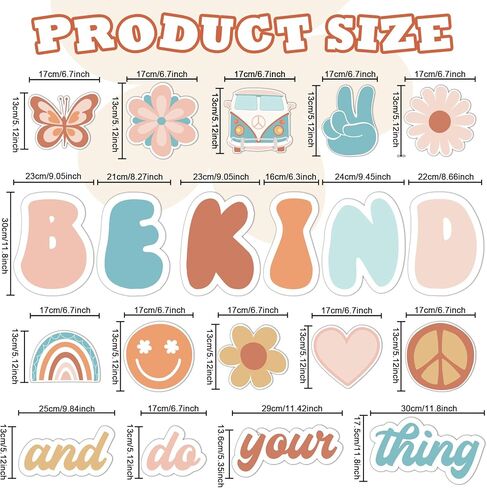 Hippie Be Kind And Do Your Thing Cutouts Classroom Bulletin Board Groovy Positive Sayings Accents Motivational Psychology Quote Cards Classroom Educational Decoration for School Home Office Wall Decor in Kuwait