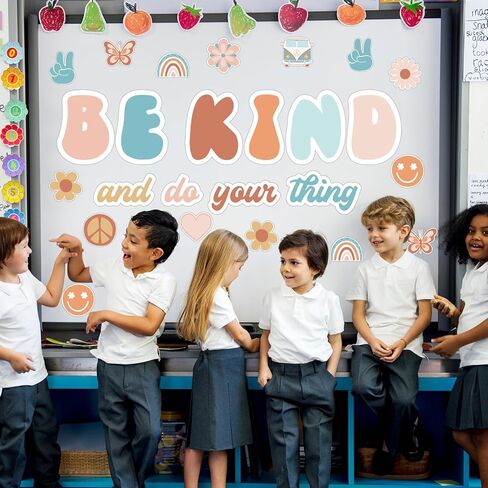 Hippie Be Kind And Do Your Thing Cutouts Classroom Bulletin Board Groovy Positive Sayings Accents Motivational Psychology Quote Cards Classroom Educational Decoration for School Home Office Wall Decor in Kuwait