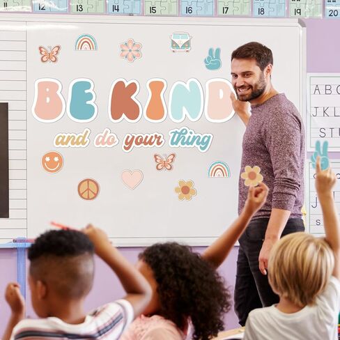 Hippie Be Kind And Do Your Thing Cutouts Classroom Bulletin Board Groovy Positive Sayings Accents Motivational Psychology Quote Cards Classroom Educational Decoration for School Home Office Wall Decor in Kuwait