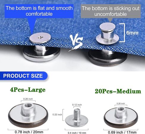 Jean Button Replacement No Sew Repair Kit, 24 Sets ZHIYONZEE Perfect Fit Metal Instant Buttons for Jeans, Adjuestable Pants Waist Size, Screw Rivets Button Kit with Screwdriver and Thread Locking in Saudi Arabia