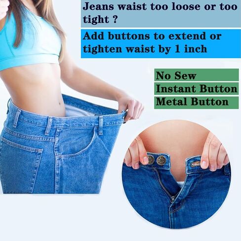 Jean Button Replacement No Sew Repair Kit, 24 Sets ZHIYONZEE Perfect Fit Metal Instant Buttons for Jeans, Adjuestable Pants Waist Size, Screw Rivets Button Kit with Screwdriver and Thread Locking in Saudi Arabia