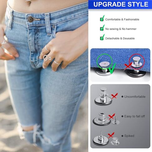 Jean Button Replacement No Sew Repair Kit, 24 Sets ZHIYONZEE Perfect Fit Metal Instant Buttons for Jeans, Adjuestable Pants Waist Size, Screw Rivets Button Kit with Screwdriver and Thread Locking in Saudi Arabia