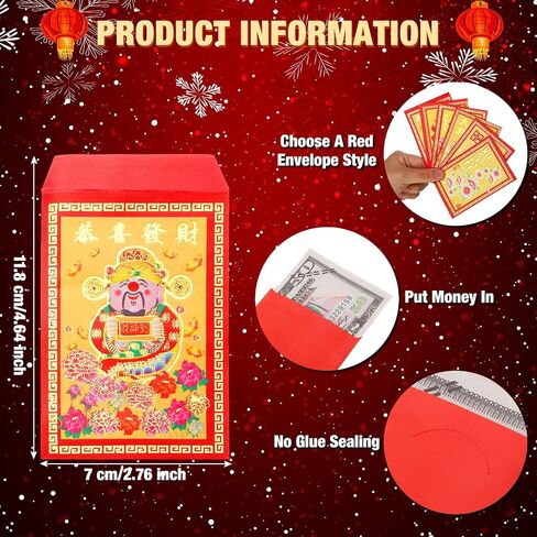 Bememo 120 Pieces 2025 Chinese Red Envelopes Snake Year Lucky Money Pockets Spring Festival Hong Bao 6 Designs Chinese Red Packets for New Year Birthday Wedding in Saudi Arabia