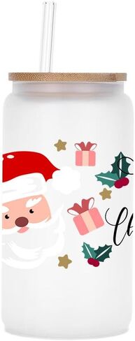UV DTF Glass Cup Wrap Transfer-8 Sheets Christmas Theme UV DTF Stickers for 16oz Glass Decals Waterproof Floral Personalized Rub On Transfers for Crafts and Furniture DIY Holiday Presents in Saudi Arabia